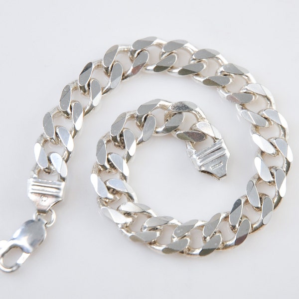 925 Italy Wide 3/8 Inch Curb Chain Bracelet 9 Inches