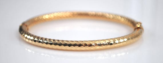 Signed 14K Gold Spring Hinge Bangle Bracelet - image 4