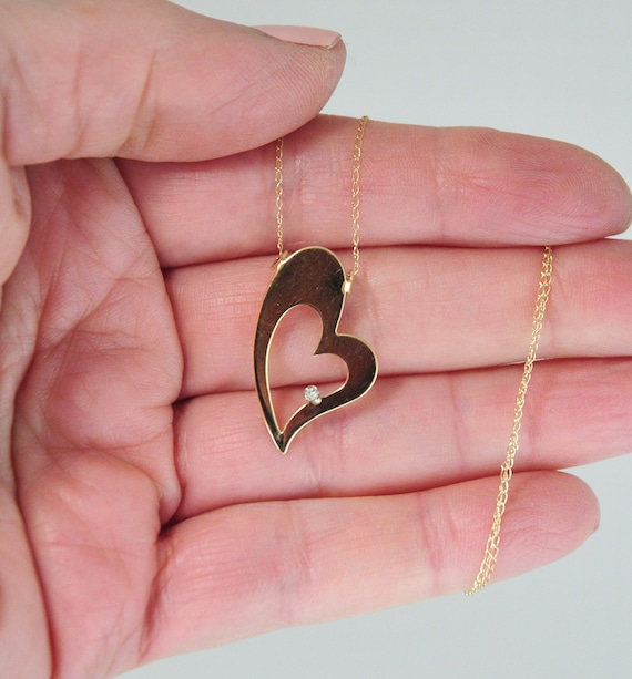 14K Gold Diamond Heart Choker Necklace - image 2