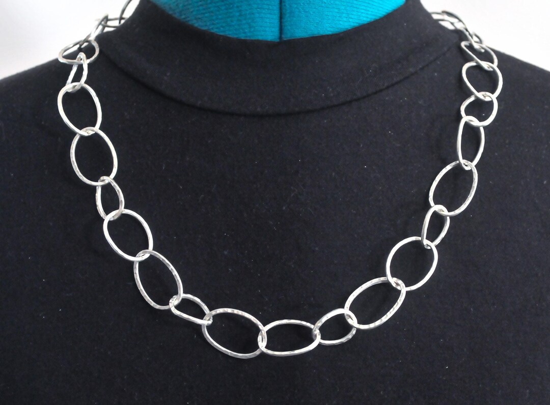 Sterling Silver Hammered Link Necklace - Etsy Israel