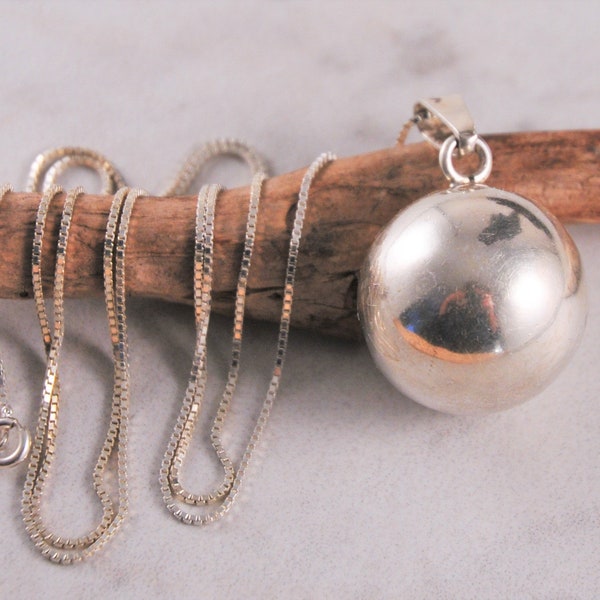 Taxco Sterling Silver Harmony Ball Pendant 1 Inch, Chimes Ball Necklace, Pregnancy Maternity Necklace, Bola Ball, Angel Caller, Jingle Ball