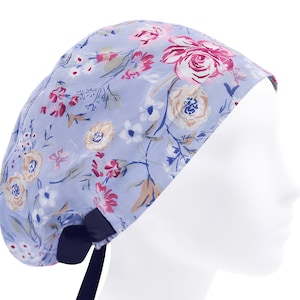 Scrub hat, scrub cap, surgery caps, floral surgical hats, blue