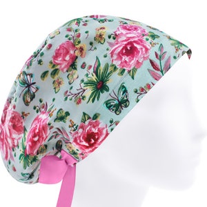 Womens scrub caps, scrub hat, surgical cap, rose scrub hats