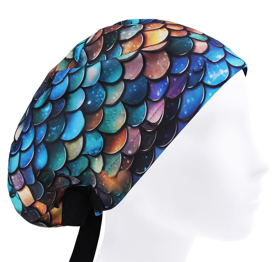 Scale Cap Mermaid Scales Surgical Cap, Fish Squama Bonnet, Scrub Caps for Women ...