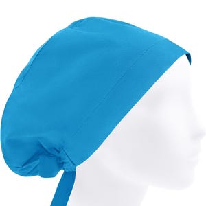 Womens Euro Scrub Hat Cotton Solid Turquoise Blue, Surgical Nurse Cap with Optional Personalization