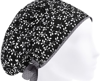 Surgical cap women, scrub hats, surgery caps, nurse hat, black floral