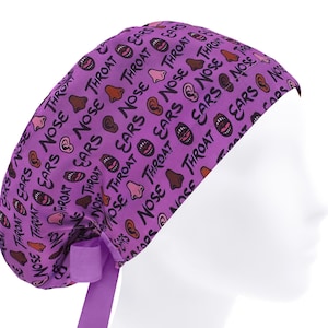 ENT Nurse Scrub Hat, Otolaryngology Surgical Cap with Ears Nose Throat Print