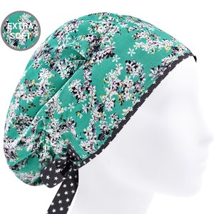 Surgical cap women, scrub hats, surgery caps, nurse hat, floral mint