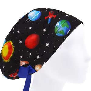 Scrub caps, surgical cap, scrub hats, nurse cap, space scrub hat planet