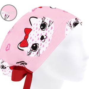 Scrub caps kitty, scrub hats for women, womens surgical cap, nurse cap stretchy, cat weow scrub hat