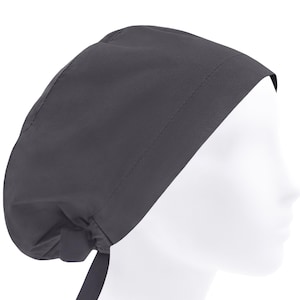 Womens Surgical Nurse Cap with Name Option, Cotton Solid Dark Gray Anthracite Scrub Hat