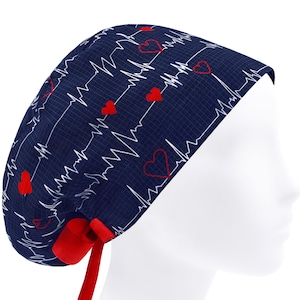 Ekg scrub cap, surgical caps women, cardiology nurse cap, scrub hats, heartbeat scrub hat