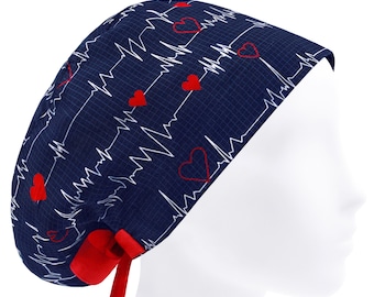 Casquette de récurage pour électrocardiogramme, casquettes chirurgicales pour femmes, casquette d'infirmière en cardiologie, chapeaux de gommage, bonnet de gommage pour battements de coeur