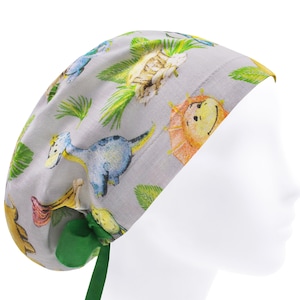 Scrub hats, scrub caps, surgical cap, womens scrub hat, gray dino or cap, dinosaur scrub cap