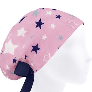 Scrub caps, surgical cap, scrub hats, nurse cap, pink scrub hat stars