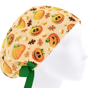 Höstpumpa kirurgisk mössa kvinna, Halloween Euro Scrub Hat för sjuksköterska
