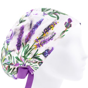 Lavender Floral Scrub Cap: Cotton Surgical Hat, Euro Style