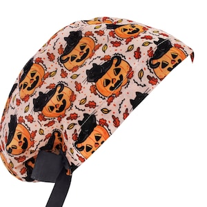 Herbst Halloween Chirurgische Scrub Cap, Frauen Euro Krankenschwester Hut Kürbis Jack O Lantern