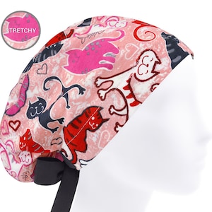 Scrub cap stretchy, womens scrub hat, surgical caps, euro scrub hats, cats nurse cap