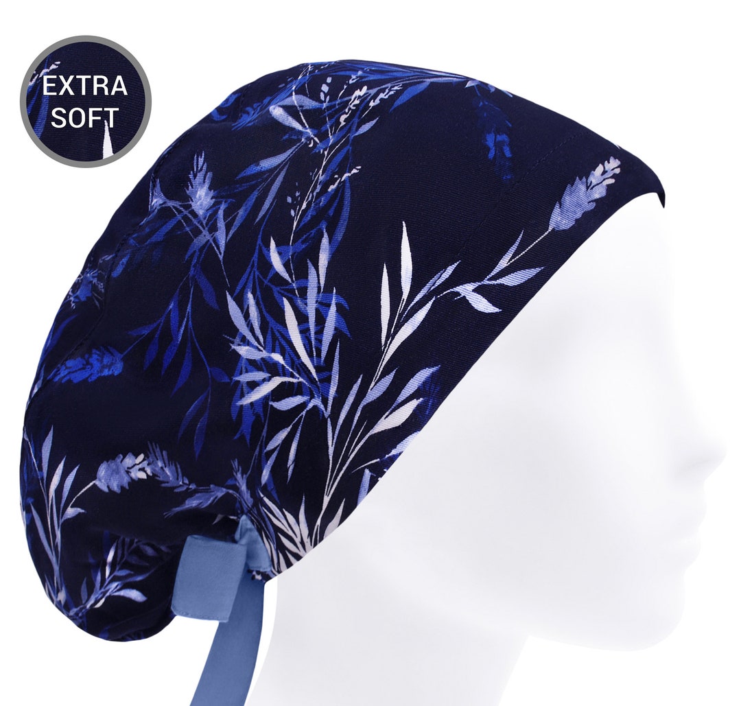 2x Staubhüte – Bedruckte Turban-Kopfbedeckung, Baumwolle, Verstellbar, Blau+rosa, Für Reinigung, Küche & Krankenhaus