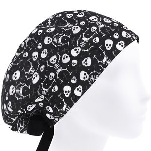 Skull Scrub Cap, Halloween Skeleton Euro Nurse Hat for Women