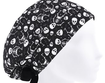 Gorro quirúrgico con calavera, gorro de enfermera estilo europeo con esqueleto para Halloween para mujer.
