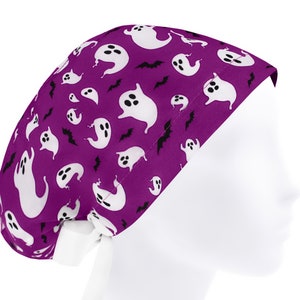 Ghost Surgical Scrub Hat Womens, Euro Nurse Cap Halloween