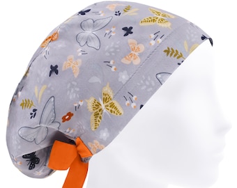 Butterfly Nurse Hat, Surgical Cap Cotton, Womens Scrub Caps, Gray Surgery Hats