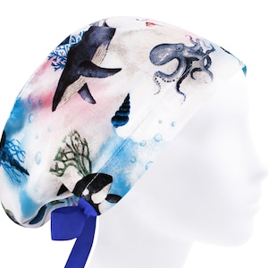 Surgical cap whale, scrub caps octopus, scrub hats for women, nurse cap underwater, marine life