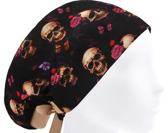 Skull and Rose Euro-chirurgische scrubmuts, dameshoed voor chirurg, medische muts voor verpleegkundigen
