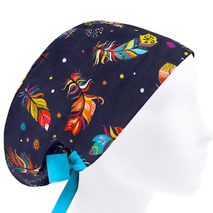 Surgical cap, scrub caps, scrub hats for women, nurse cap navy blue, feathers scrub hats