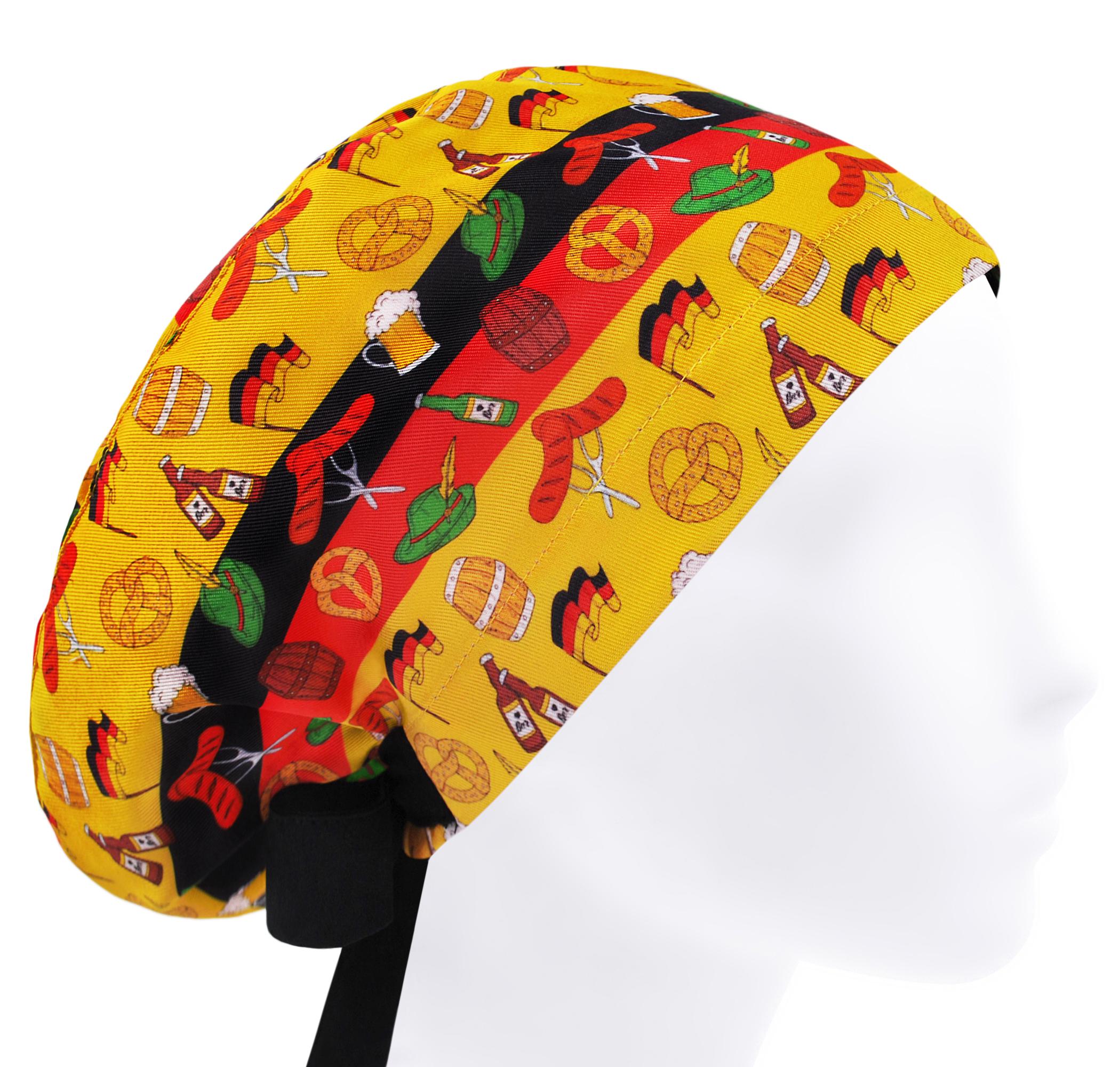 Doodle Beer Oktoberfest Scrub Caps - Adjustable Medical Hats With Sweatband For Healthcare Workers