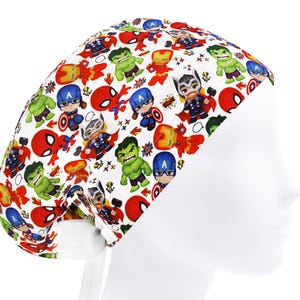Superhero Cartoon Surgical Cap, Euro Style Scrub Hat for Nurse, Doctor or Medical Student