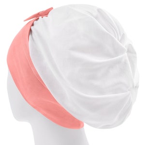 Stretch Jersey Nurse Hat Peach - White, High / Low Bun Bonnet Surgical Scrub Cap Women