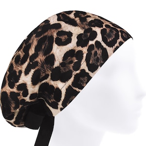 Gepard Scrub Cap für Frauen, Tier chirurgische Mütze, Leopard Euro Krankenschwester Hut mit Krawatten