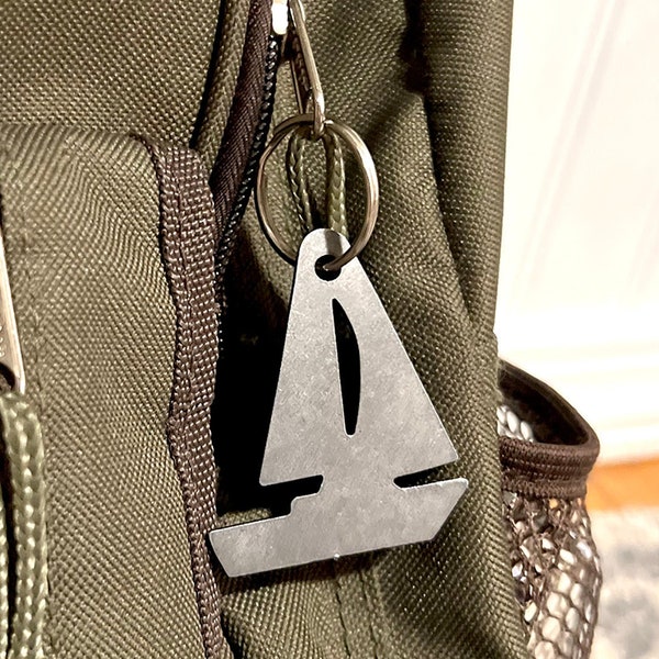 Sailboat Keychain, Metal Keychain, Zipper Pull, Personalized Gift, Custom Text