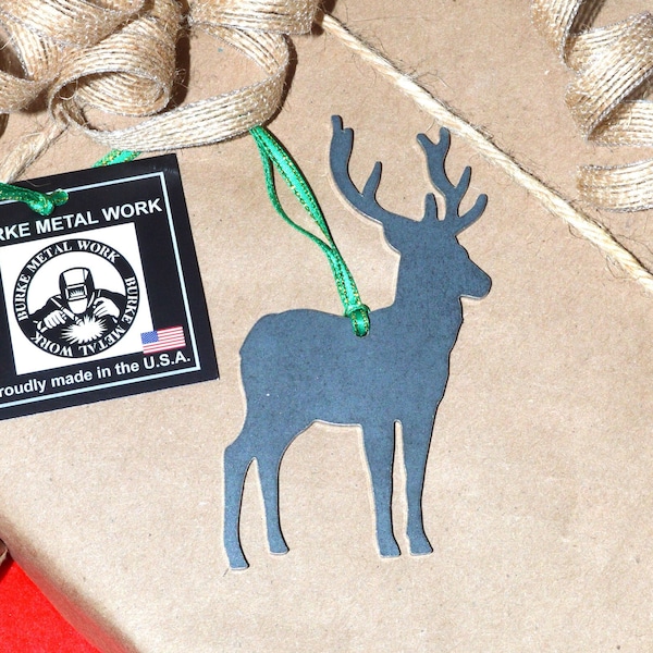 Deer Christmas Ornament, Buck Antlers Metal Ornament, Personalized Gift