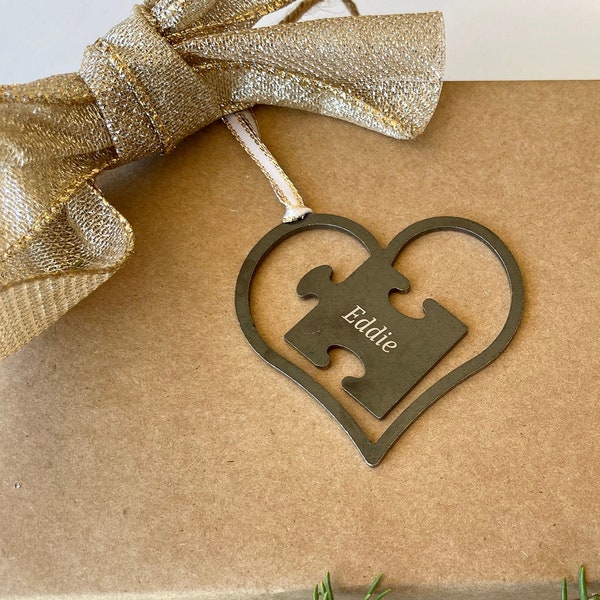 Puzzle Piece In A Heart Ornament for Autism, Puzzle lovers ornament