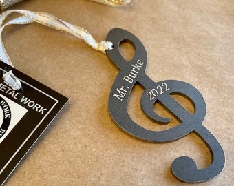 Treble Clef Ornament, Music Christmas Ornament, Personalized Music Gifts, Rustic Metal Christmas Tree Ornament, Sustainable