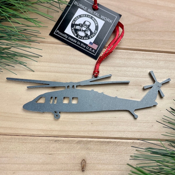Helicopter Christmas Ornament, Army Helicopter Ornament, Military Gifts, Personalized Gifts, Rustic Metal Tree Ornament