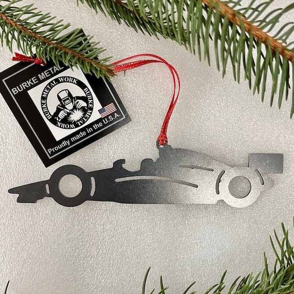 IndyCar Christmas Ornament, Race Car Ornament, Personalized Gifts, Rustic Metal Tree Ornament