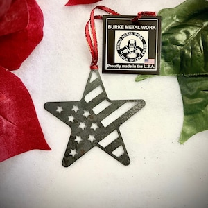 American Flag Star Keepsake, Ornament, Personalized Gift, Metal Christmas Ornament