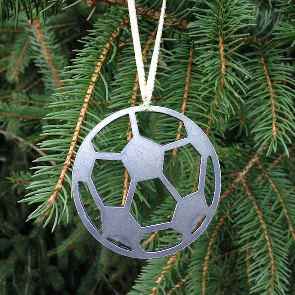 Soccer Ball Ornament, Metal Christmas Ornament, Personalized Gift Tag