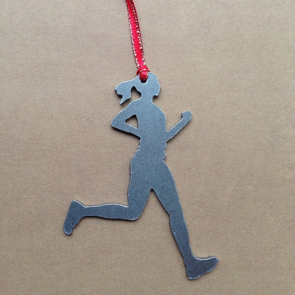 Runner Girl Metal Ornament track running