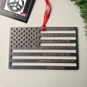 American Flag with Pledge of Allegiance Steel Ornament