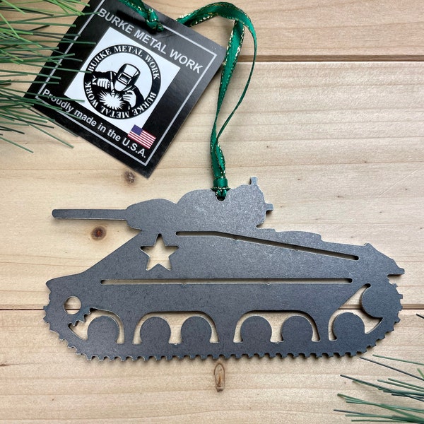 Army Tank Christmas Ornament, Military Gifts, Personalized Gifts, Rustic Metal Tree Ornament