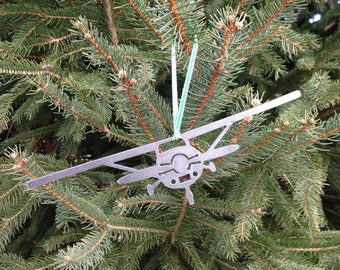 Single Prop Airplane Metal Ornament, Front View, Christmas Ornament, Holiday Decor