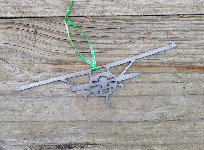 Single Prop Airplane Metal Ornament, Front View, Christmas Ornament, Holiday Decor image 5