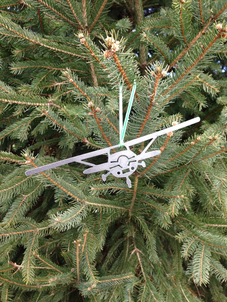 Single Prop Airplane Metal Ornament, Front View, Christmas Ornament, Holiday Decor image 6