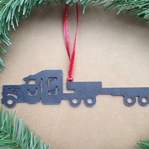 Semi Truck Ornament, Step Deck Trailer, Flat Bed Trailer, Christmas Metal Ornament